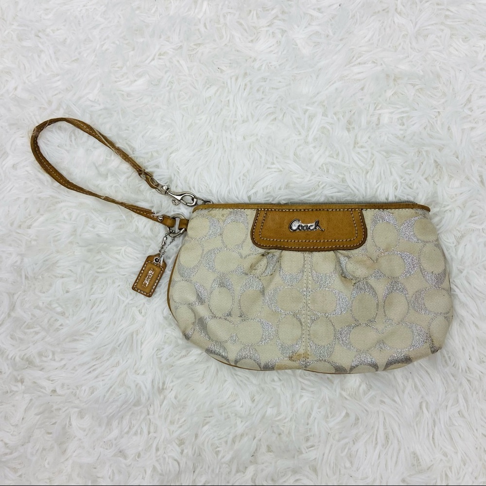 COACH white & silver C print wristlet wallet - Picture 3 of 15